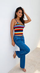 Havana Stripe Knit Cami Top - Blue Multi