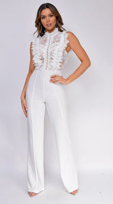 Vanna Crochet Flared Leg Jumpsuit - White