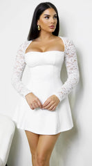 Vessia Lace Sleeve Mini Dress - White