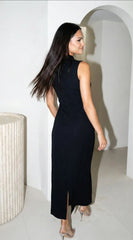 Stockholm Draped Black Midi Dress - Black