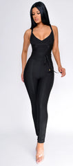 Elmirah Waist Cinching Bandage Jumpsuit - Black