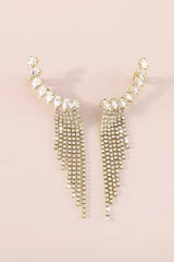 Shiny Gold Rhinestone Long Fringe Drop Earrings