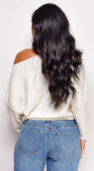 Zaylani Off Shoulder Knit Sweater Top - Ivory