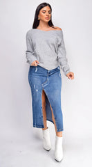 Tulli Blue Medium Wash Midi Denim Skirt