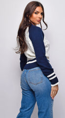 Tasha Color Block Long Cable Knit Long Sleeve Sweater Top - Cream