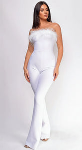 Xoey Feather Detail Bandage Jumpsuit - White