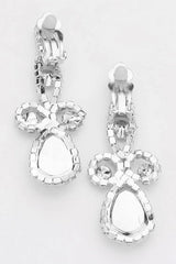Confidence Silver Teardrop Crystal Rhinestone Vine Drop Collar Necklace & Clip on Earrings Set
