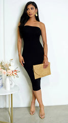 Avalon Ribbed Tube Midi Dress - Black