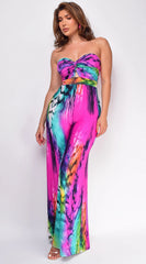 Sayla Pink Multi Color Print Strapless Jumpsuit