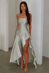 Carly Strapless Satin Maxi Dress - Sage