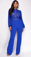 Nerine Crochet Lace Mesh Jumpsuit - Royal Blue