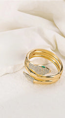 Snake Metal Rhinestone Twisted Bangle Bracelet - Gold
