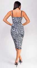 Amber Leopard Print Midi Dress - White