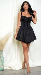Camilla Black Satin Corset A-Line Mini Dress