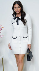 Maeve Contrast Ribbed Rhinestone Sweater Mini Dress - Cream