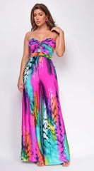 Sayla Pink Multi Color Print Strapless Jumpsuit