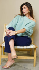 Zaylani Off Shoulder Knit Sweater Top - Mint