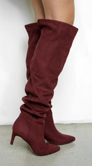Sovana Suede Ruched Boots - Burgundy