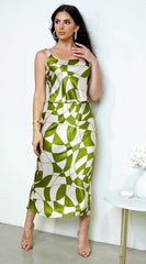 Addison Geo Print Satin Skirt Set - Green