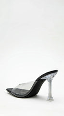 Victoria Clear Strap Mule Heels - Black