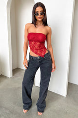 Maddison Lace Bandeau Top - Burgundy
