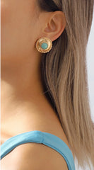 Niya Vintage Pearl Turquoise Stud Earrings - Gold
