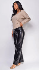 Remy V Neck Drop Shoulder Sweater Top - Taupe