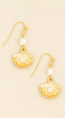 Clam & Pearl Dangle Hook Earrings - Gold