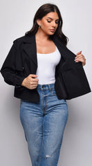 Devin Cropped Trench Jacket - Black