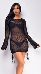 Crete Black Eyelet Knit Sheer Cover Up