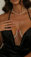 Zenith Red Heart Crystal Bra Chain - Silver