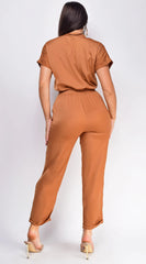 Darya Button Up Jumpsuit - Mocha Brown