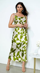 Addison Geo Print Satin Skirt Set - Green