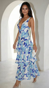 Aurelisse Floral Ruffled Maxi Dress - Blue