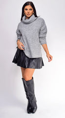 Svea Black PU Leather Pleated Skirt
