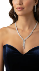 Azara Rhinestone Earring And Necklace Set - Silver