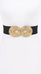 Uma Gold Metal Buckle Elastic Belt - Black