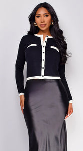 Vancouver Contrast Button Down Cardigan - Black