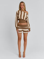 SUNDAZE SHORTS BROWN BEIGE STRIPE