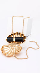 Coraline Shell Metal Mini Clutch Purse - Gold