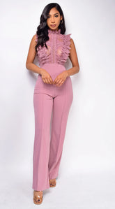 Vanna Crochet Flared leg Jumpsuit - Mauve Pink