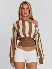 SUNDAZE TOP BROWN BEIGE STRIPE