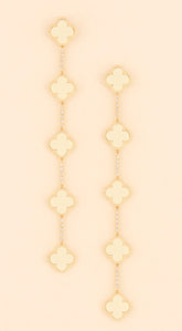 Emy Jeweled Clover Charm Drop Earrings - Ivory