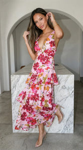 Aurelisse Floral Ruffled Maxi Dress - Pink