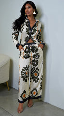 Vivaan Floral Print Satin Set - Cream