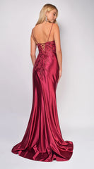 Thea Burgundy Red Sequin Lace Detail Gown