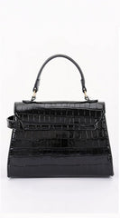 Vienna Faux Croc Top Handle Crossbody Bag - Black
