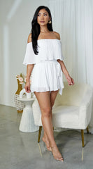 Jazmin Off Shoulder Pleated Romper - White