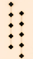 Emy Jeweled Clover Charm Drop Earrings - Black