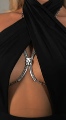Dazzle Embrace Rhinestone Bra Chain - Silver